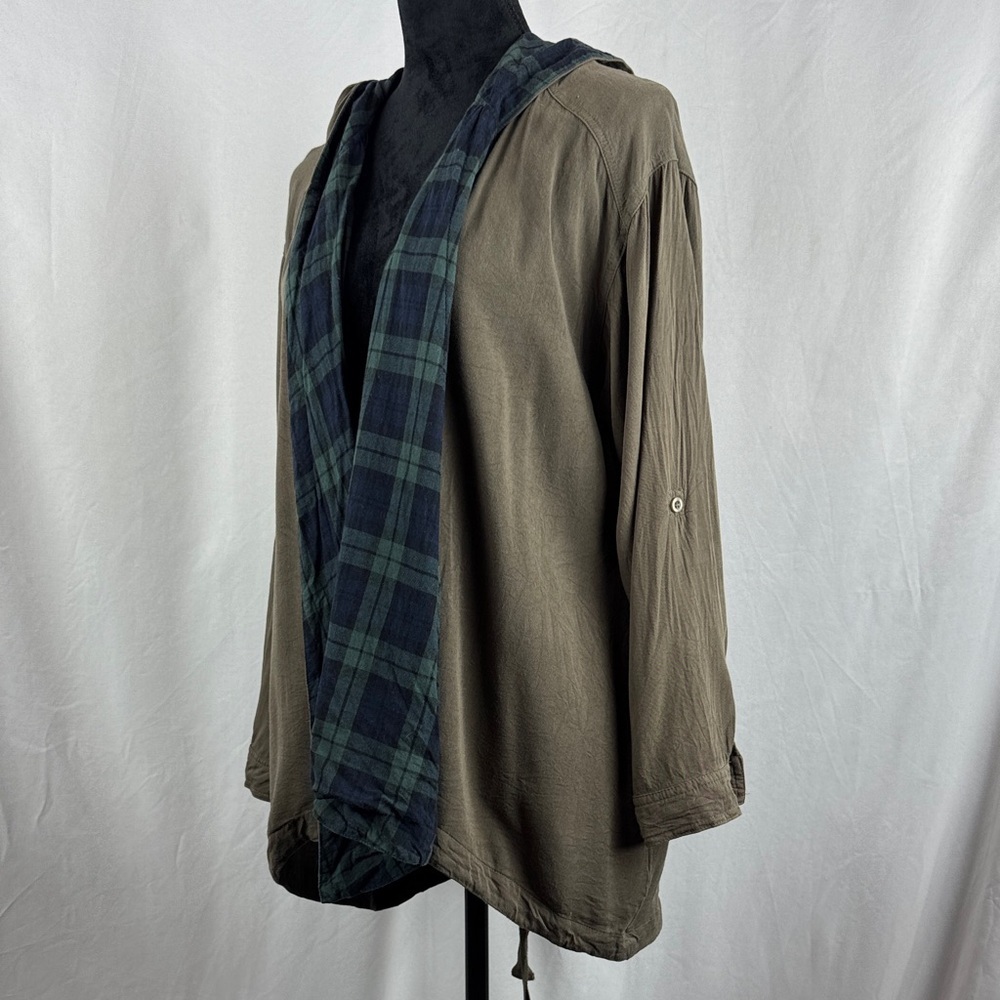 BY TOGETHER Plaid Lined Hooded Jacket with Lace Up Detail on Back - Picture 3 of 6